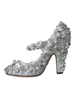 Silber Floral Kristall Mary Jane Pumps Schuhe