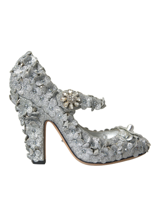 Silber Floral Kristall Mary Jane Pumps Schuhe
