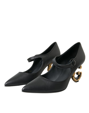 Schwarz Leder Logo Heels Mary Janes Pumps Schuhe