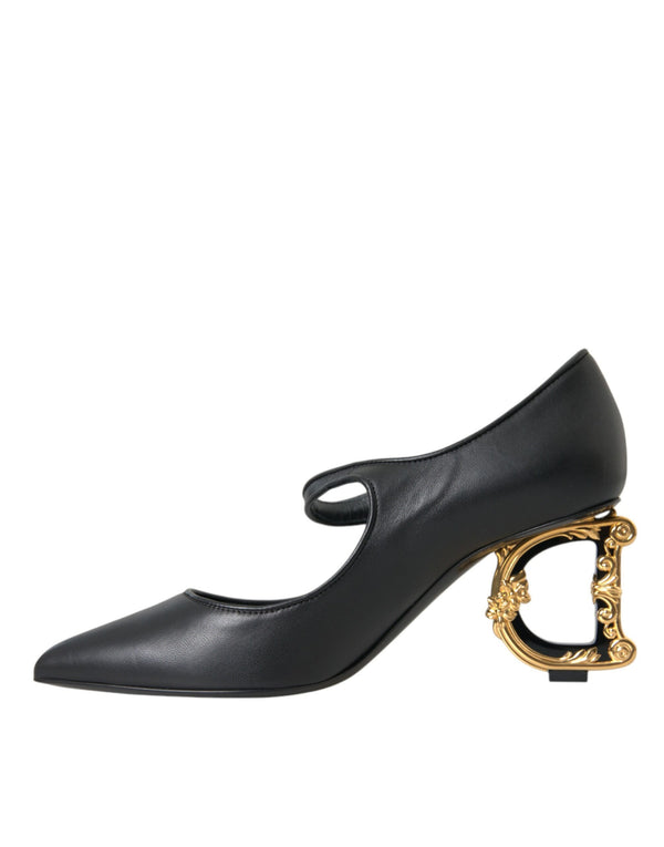 Schwarz Leder Logo Heels Mary Janes Pumps Schuhe