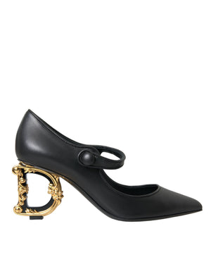 Schwarz Leder Logo Heels Mary Janes Pumps Schuhe