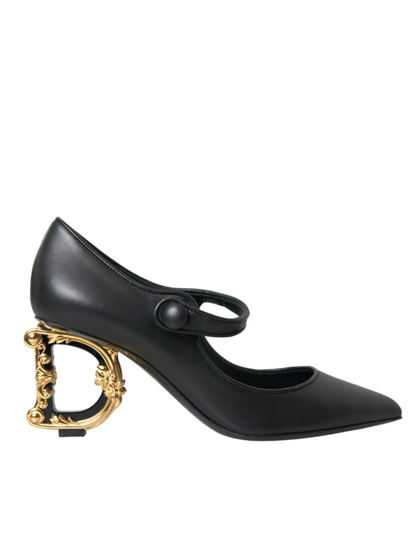 Schwarz Leder Logo Heels Mary Janes Pumps Schuhe