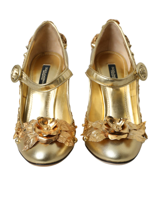 Gold Leder Kristall Mary Janes Pumps Schuhe