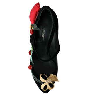 Schwarz Rosen Kristall Brosche Mary Jane Schuhe