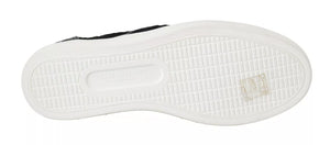 Flache Slip-On-Sneakers aus schwarzem Spitzenleder mit Logo