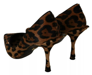 Braun Leopard Pony Haar Heels Pumps Schuhe