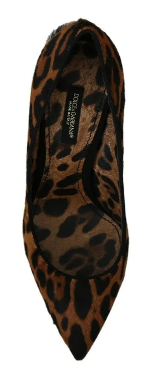 Braun Leopard Pony Haar Heels Pumps Schuhe