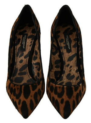 Braun Leopard Pony Haar Heels Pumps Schuhe