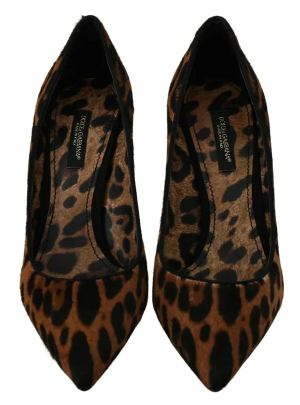 Braun Leopard Pony Haar Heels Pumps Schuhe