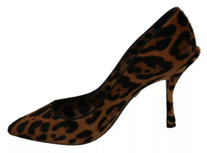 Braun Leopard Pony Haar Heels Pumps Schuhe