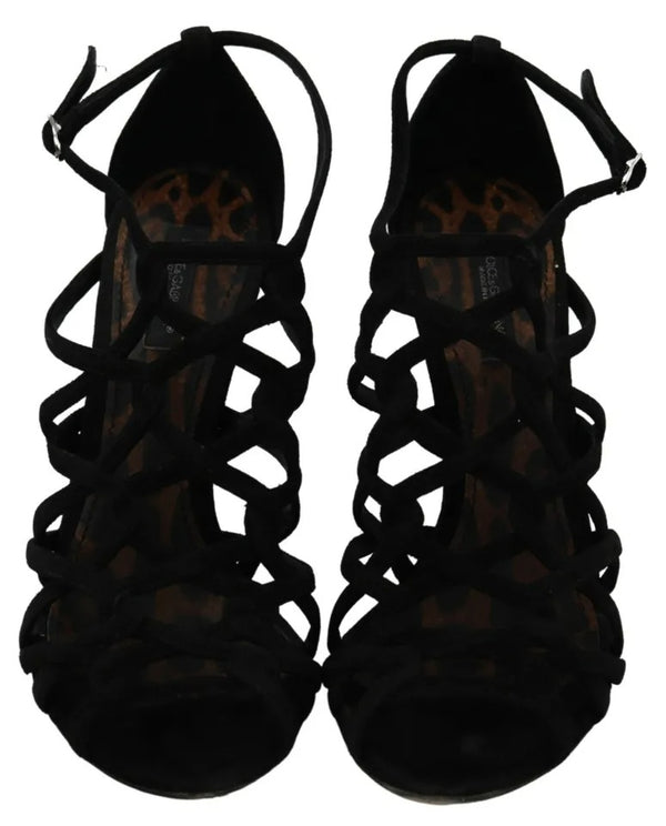 Schwarze Wildleder Ankle Strap Stiletto Schuhe