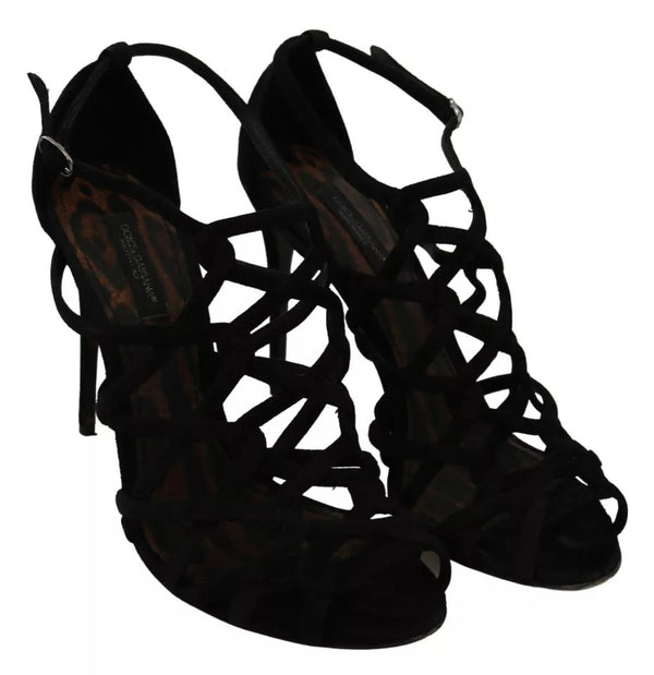 Schwarze Wildleder Ankle Strap Stiletto Schuhe