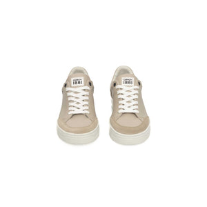 Beigefarbene Damen-Plateau-Sneaker aus Rindsleder