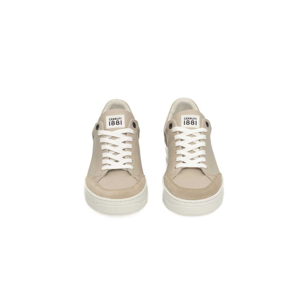 Beigefarbene Damen-Plateau-Sneaker aus Rindsleder