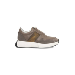 Beige Rindsleder Damen Sneaker