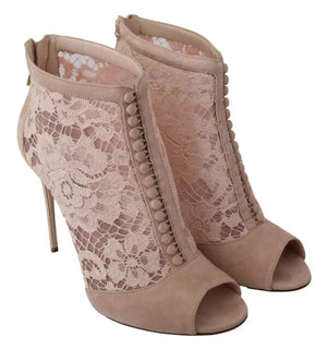 Beige Spitze Wildleder Peep Toe Ankle Boots Schuhe