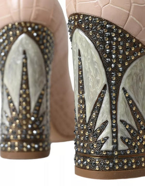 Beige Leder Mary Janes Verschönerte Schuhe
