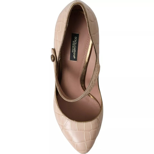 Beige Leder Mary Janes Verschönerte Schuhe