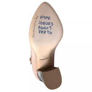 Beige Leder Mary Janes Verschönerte Schuhe