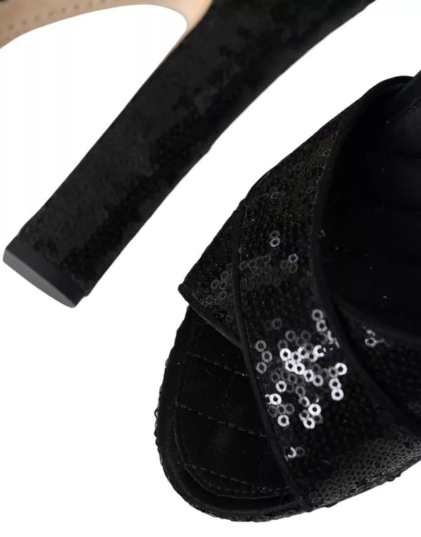 Schwarz Pailletten Knöchelriemen Heels Sandalen Schuhe