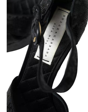 Schwarz Pailletten Knöchelriemen Heels Sandalen Schuhe