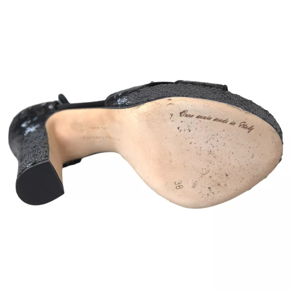 Schwarz Pailletten Knöchelriemen Heels Sandalen Schuhe