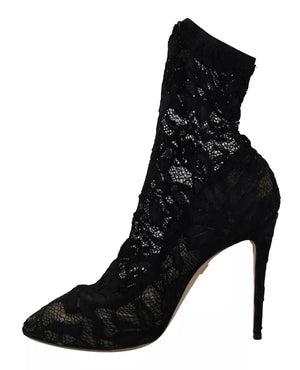 Schwarz Stretch Socken Taormina Spitze Stiefel Schuhe