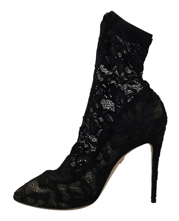 Schwarz Stretch Socken Taormina Spitze Stiefel Schuhe