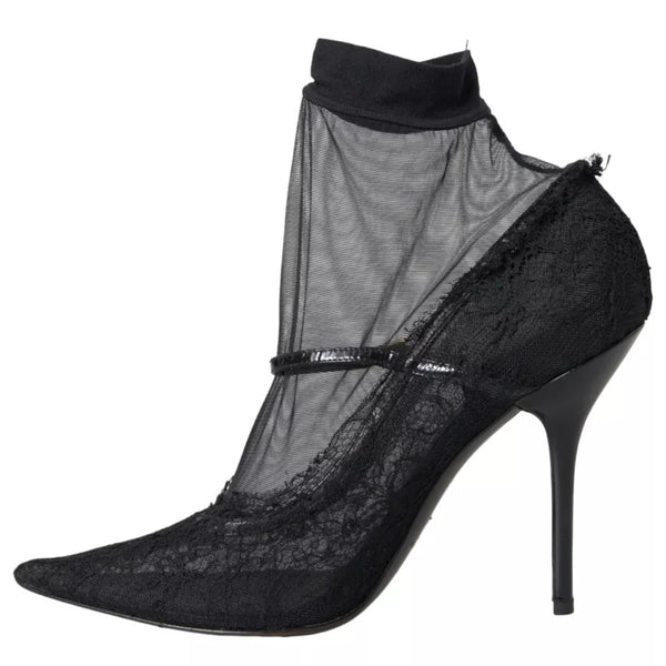 Schwarz Tüll Stretch Stiefel Pumps Schuhe