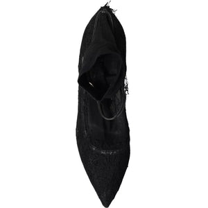 Schwarz Tüll Stretch Stiefel Pumps Schuhe
