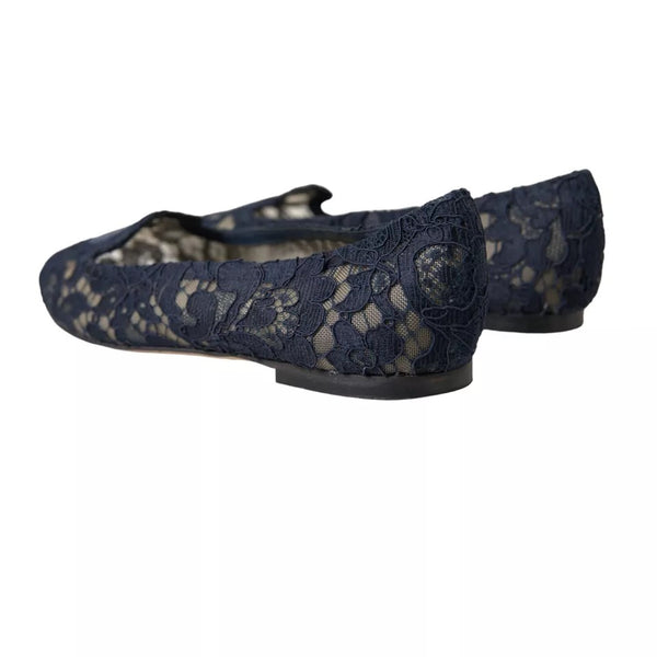 Dunkelblau Taormina Spitze Slip On Flats Schuhe