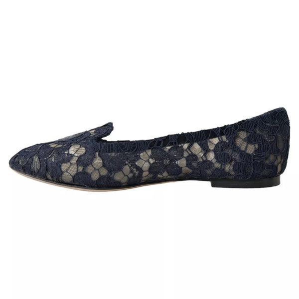 Dunkelblau Taormina Spitze Slip On Flats Schuhe