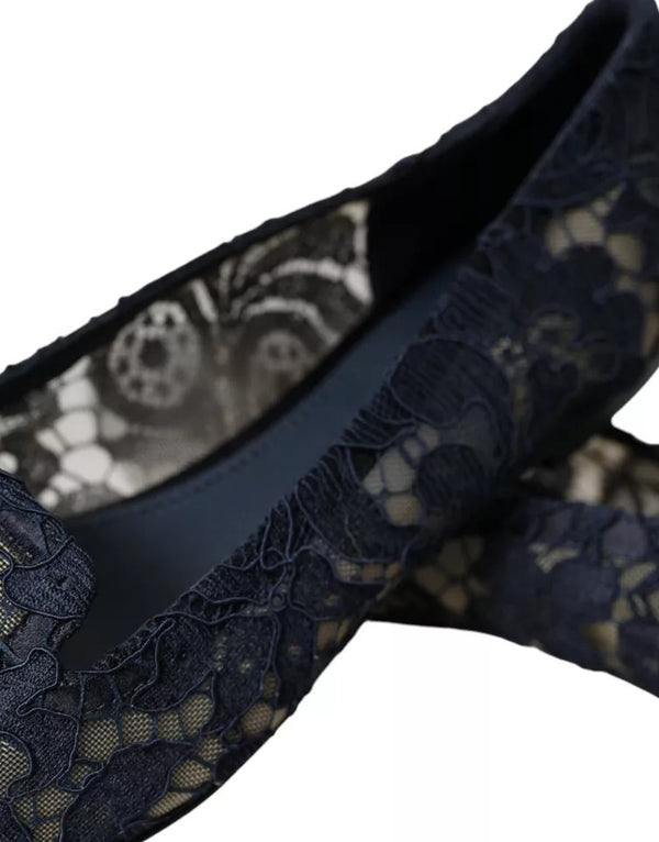 Dunkelblau Taormina Spitze Slip On Flats Schuhe