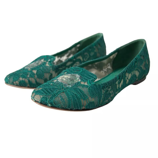 Grün Taormina Spitze Slip On Flats Schuhe