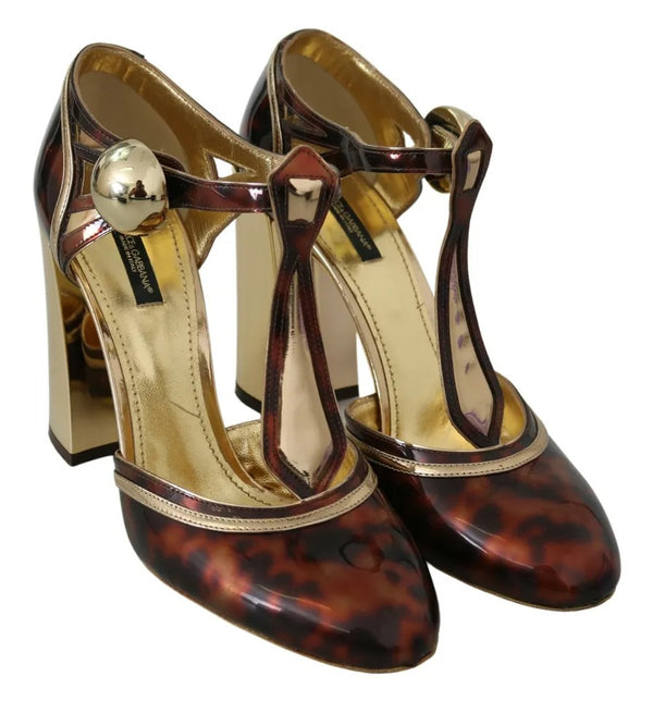 Gold Leopard T-strap Pumps Sandalen Schuhe