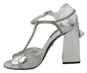Silberne Kristalle T-Riemen Sandalen Lederschuhe