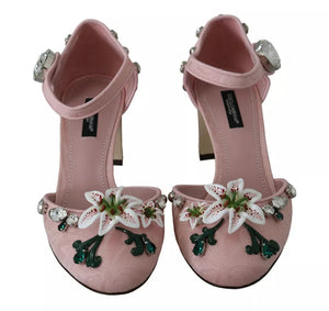 Rosa Brokat Kristall Lily Knöchelriemen Schuhe
