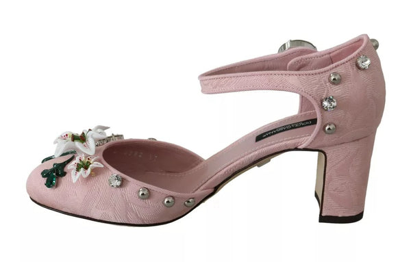 Rosa Brokat Kristall Lily Knöchelriemen Schuhe