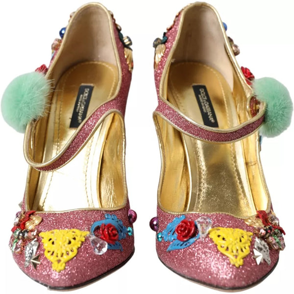 Rosa verschönert Pelz Mary Jane Pumps Schuhe