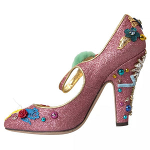 Rosa verschönert Pelz Mary Jane Pumps Schuhe