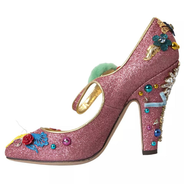 Rosa verschönert Pelz Mary Jane Pumps Schuhe