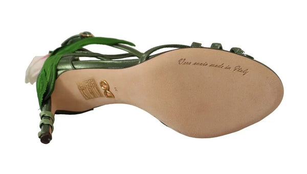 Acid Grün Leder Riemchen Blume Heels Sandalen Schuhe