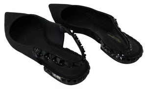 Schwarze Flats Kristall Slingback Charmeuse Schuhe