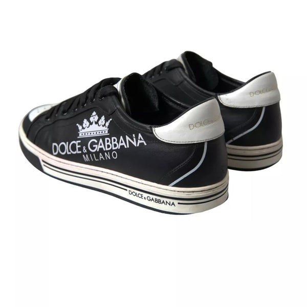 Schwarz Leder Crown Milano Männer Turnschuhe Schuhe