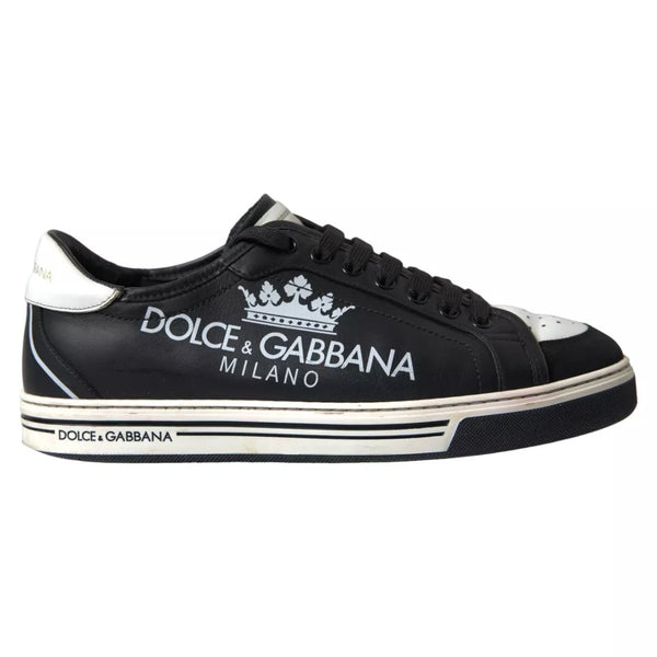 Schwarz Leder Crown Milano Männer Turnschuhe Schuhe