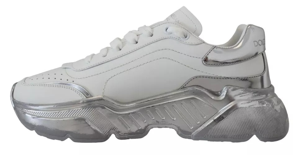 Weiß Silber Leder Daymaster Turnschuhe Schuhe