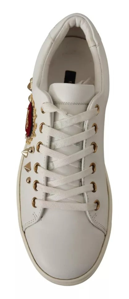 Weiß Leder Gold Rot Herz Turnschuhe Schuhe