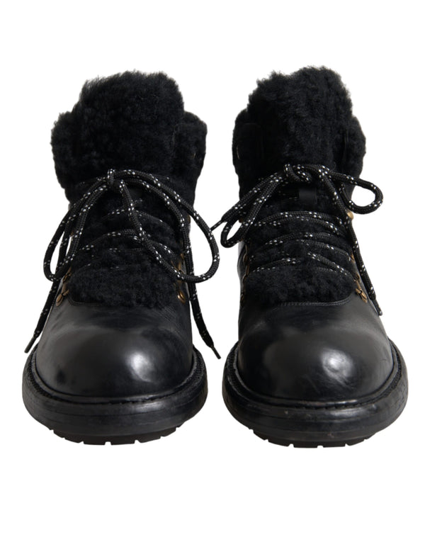 Schwarz Leder Bernini Shearling Stiefel Schuhe