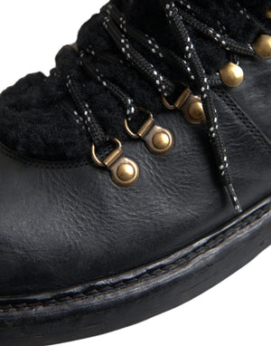 Schwarz Leder Bernini Shearling Stiefel Schuhe