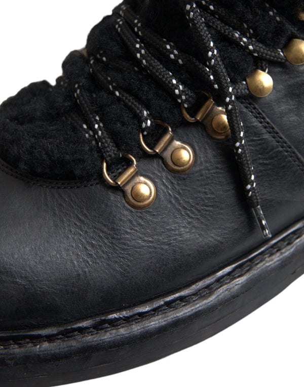 Schwarz Leder Bernini Shearling Stiefel Schuhe